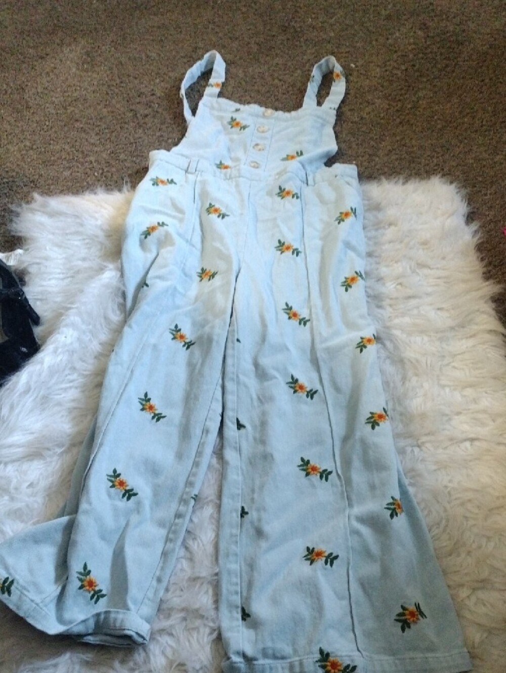 Cider Light Blue Floral Embroidered Wide-Leg Jumpsuit - Picture 3 of 4